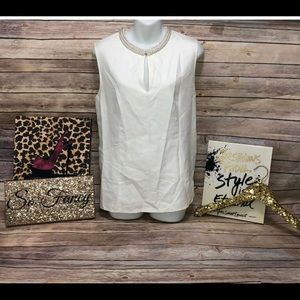 3.1 Philip lim Sz 8 white blouse beaded collar
